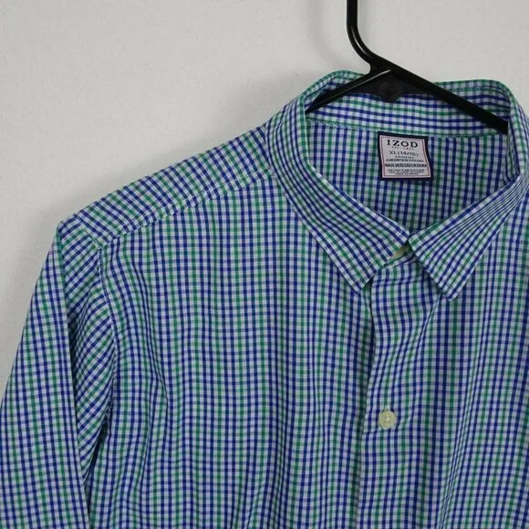 💰3/$25 IZOD Boy's Button-Down Shirt Blue Green Plaid Oxford Preppy   XL 14/16 - Picture 3 of 11